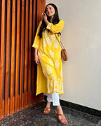Inaaya Yellow Chikan Kurti Pant Set