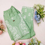 Charulata Pista Chikankari Kurti Pant Set