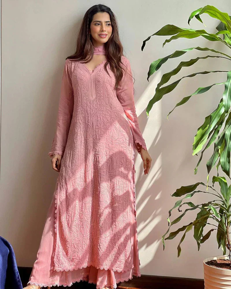 Jivika Peach Trend Chikankari Ethnic Set