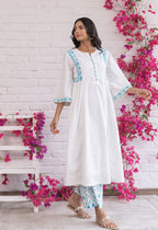 WHITE HAND BLOCK KHADDI PRINTED COORD SET