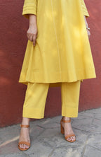 Yellow A line Cotton Kurta with Panels and yellow pajama